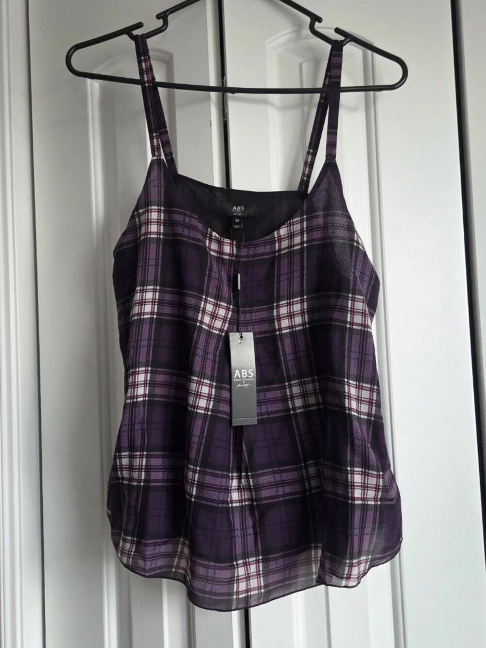 ABS by Allen Schwartz Plum/Wine Purple Plaid Tank Top - Women's Medium NWT